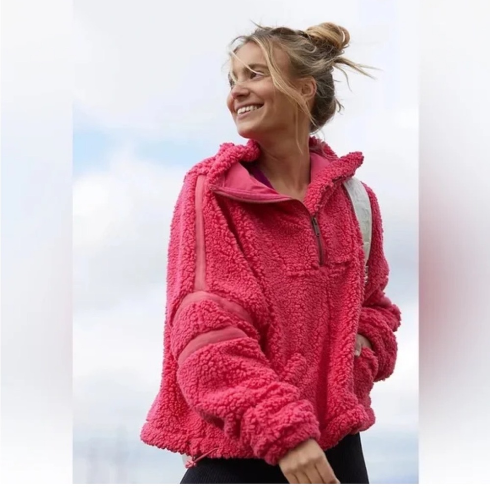 Free people movement Vibrant Pink Quarter-Zip Pullover XL
